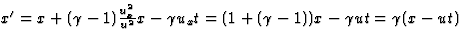 $x^\prime=x+(\gamma-1)\frac{u_x^2}{u^2}x-\gamma u_xt=
(1+(\gamma-1))x-\gamma ut=\gamma(x-ut)$