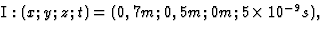 ${\rm I}: (x;y;z;t)=(0,7 m; 0,5 m; 0 m;5\times 10^{-9} s),$
